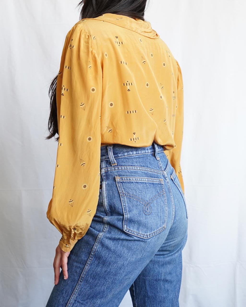 Vintage 90s Blouse size M yellow romantic