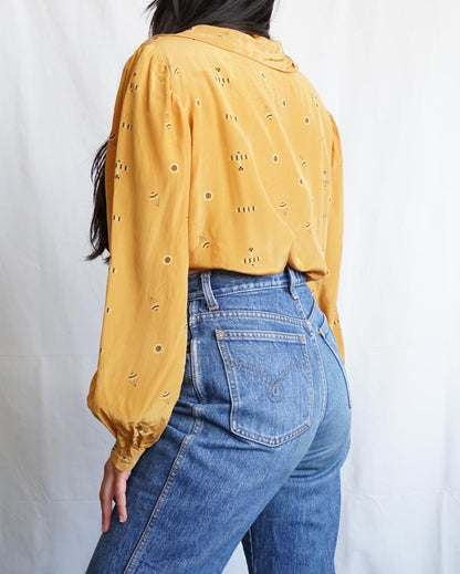 Vintage 90s Blouse size M yellow romantic