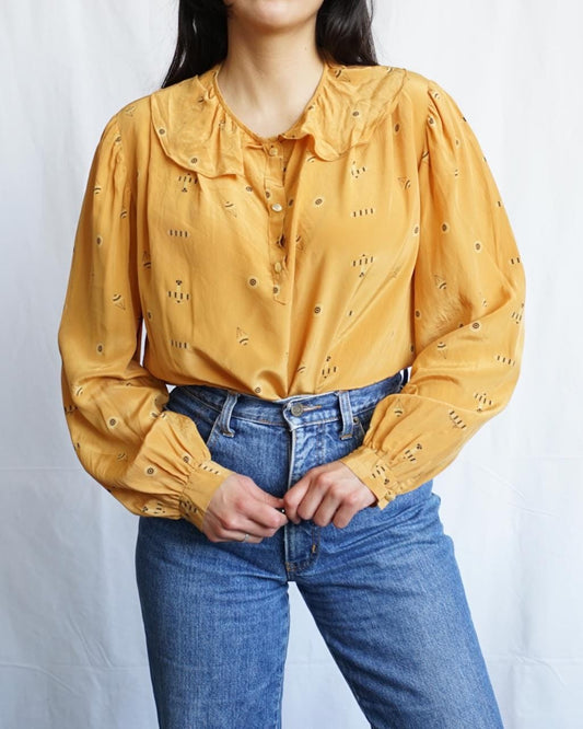 Vintage 90s Blouse size M yellow romantic