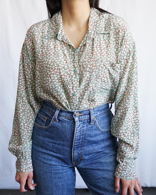 Vintage silk floral Blouse size L floral