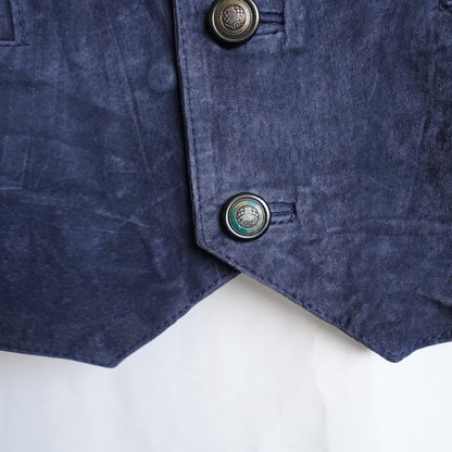 Vintage 80s suede vest - men's XL blue