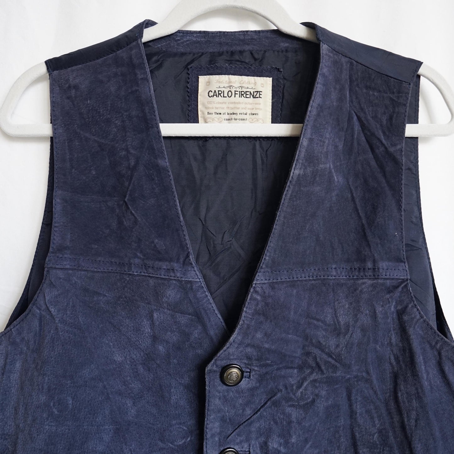 Vintage 80s suede vest - men's XL blue