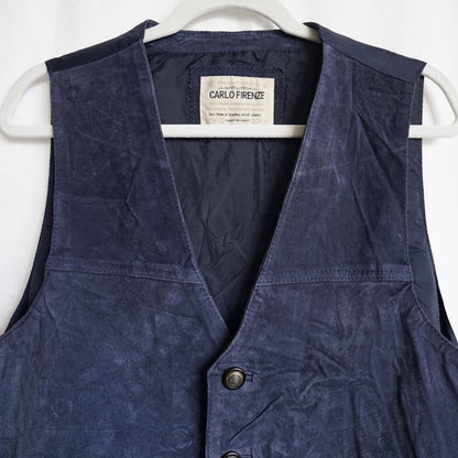 Vintage 80s suede vest - men's XL blue