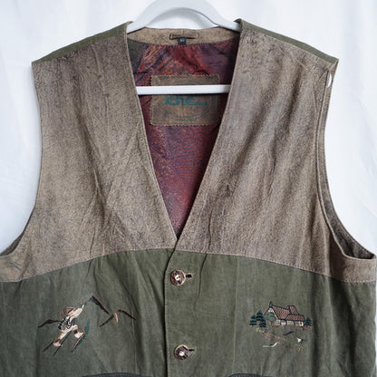 Vintage Leather Vest men Size M Austrian embroidery
