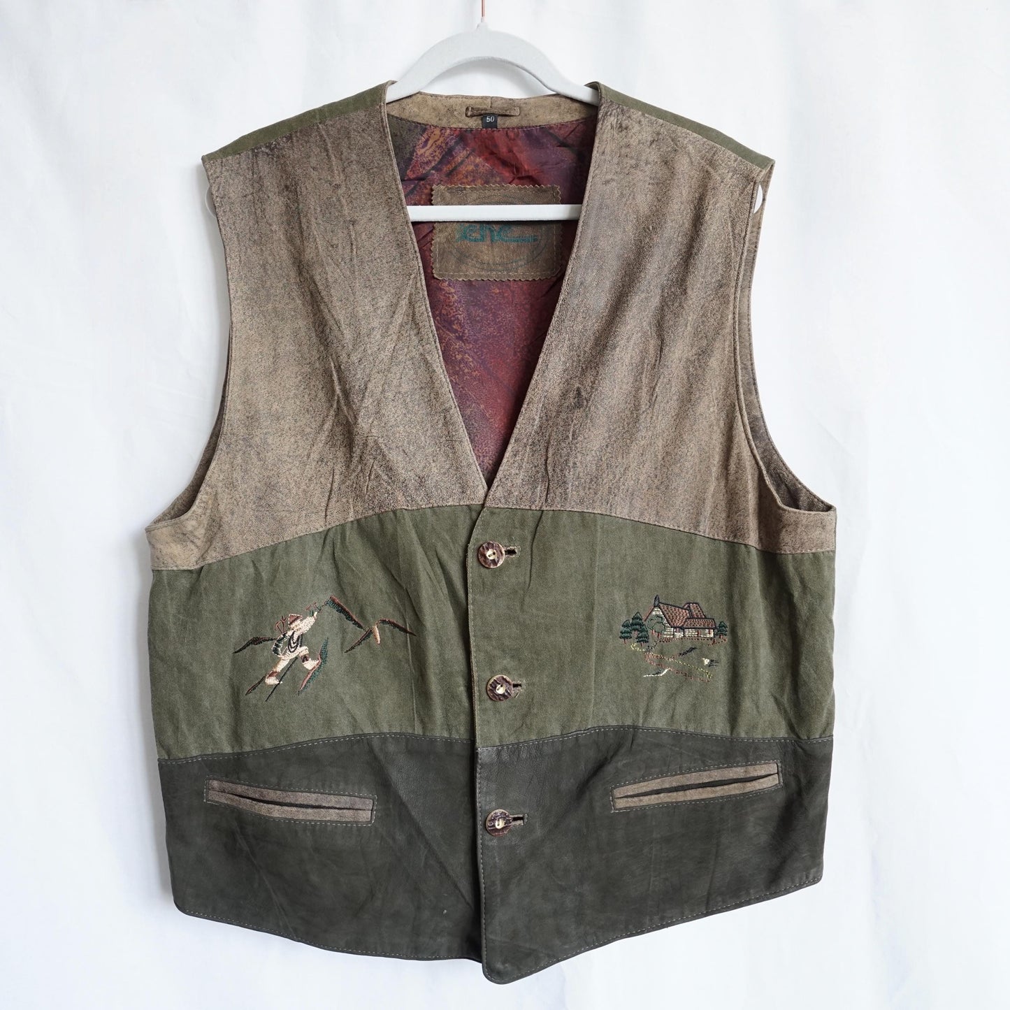 Vintage Leather Vest men Size M Austrian embroidery