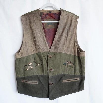 Vintage Leather Vest men Size M Austrian embroidery