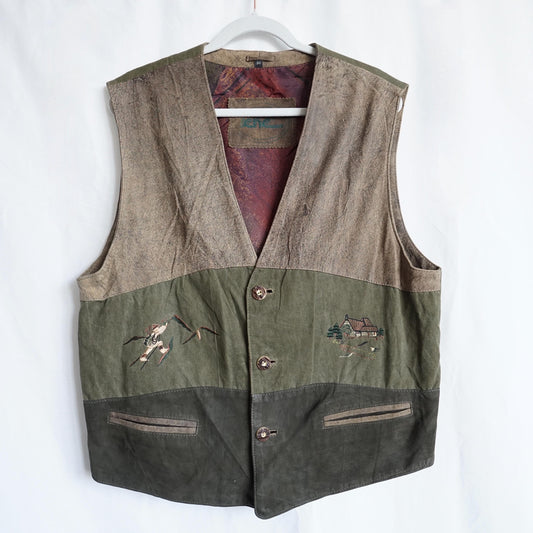 Vintage Leather Vest men Size M Austrian embroidery
