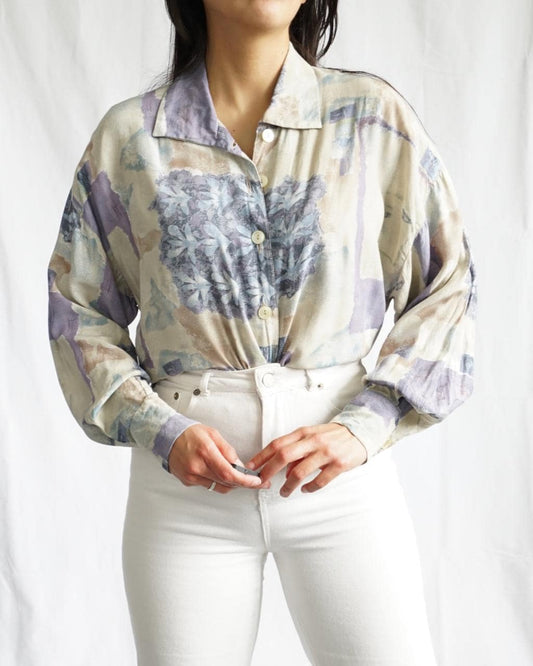 Vintage 90s Blouse size L - pastel floral pattern