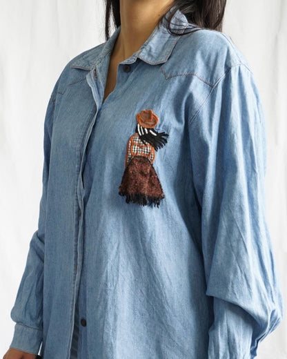 Vintage denim Shirt size M - embroidered