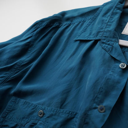 Vintage 80s silk shirt size L teal blue