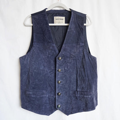 Vintage 80s suede vest - men's XL blue