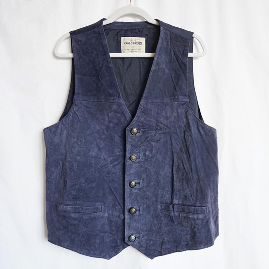 Vintage 80s suede vest - men's XL blue