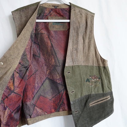 Vintage Leather Vest men Size M Austrian embroidery
