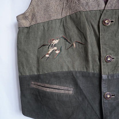 Vintage Leather Vest men Size M Austrian embroidery