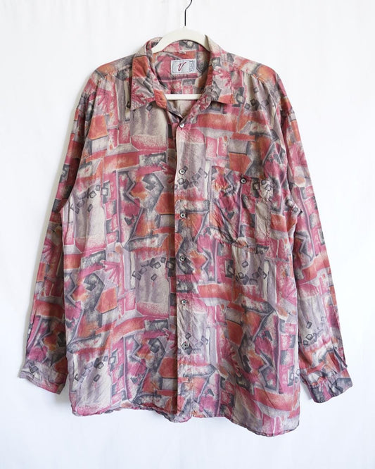 Vintage 80s silk shirt size XL colorful