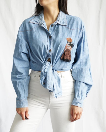 Vintage denim Shirt size M - embroidered