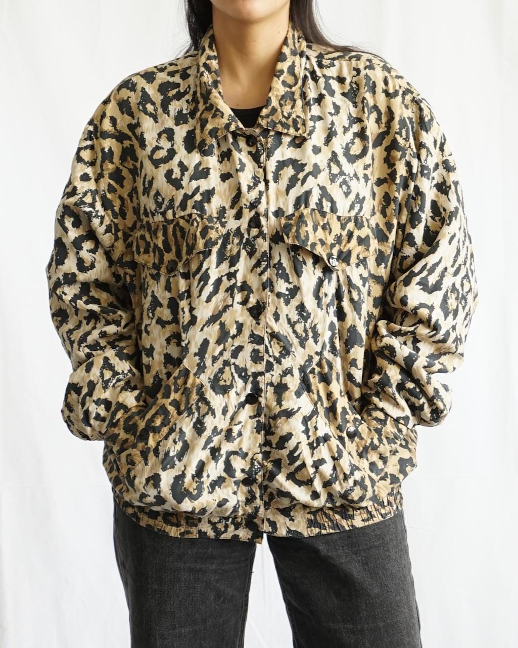 Vintage 90s silk jacket Size L animal print