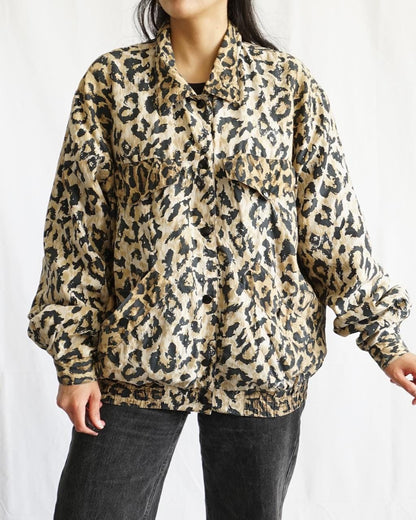Vintage 90s silk jacket Size L animal print