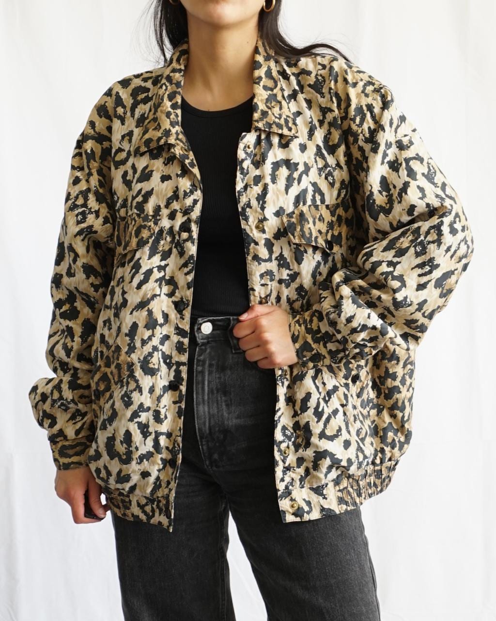 Vintage 90s silk jacket Size L animal print