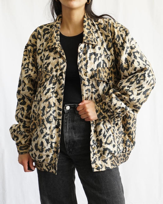 Vintage 90s silk jacket Size L animal print