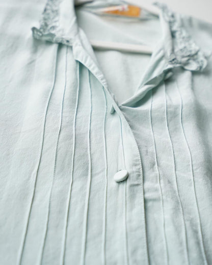 Vintage Mint Green Silk Blouse Lace