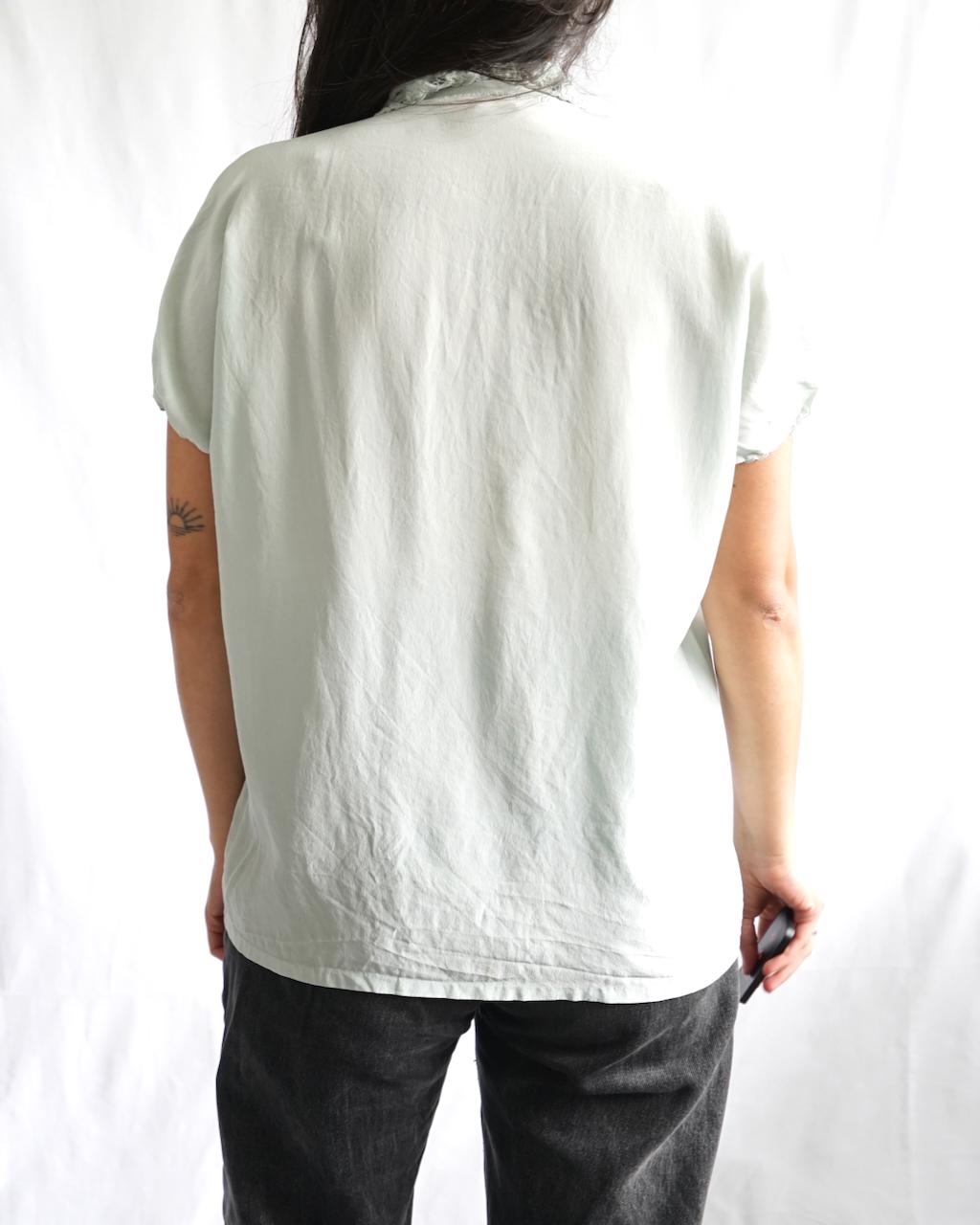 Vintage Mint Green Silk Blouse Lace