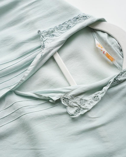 Vintage Mint Green Silk Blouse Lace