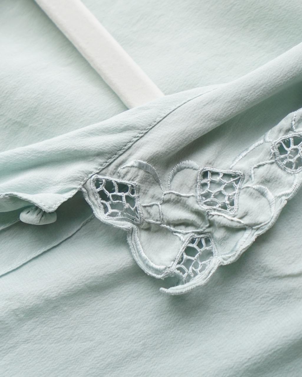 Vintage Mint Green Silk Blouse Lace