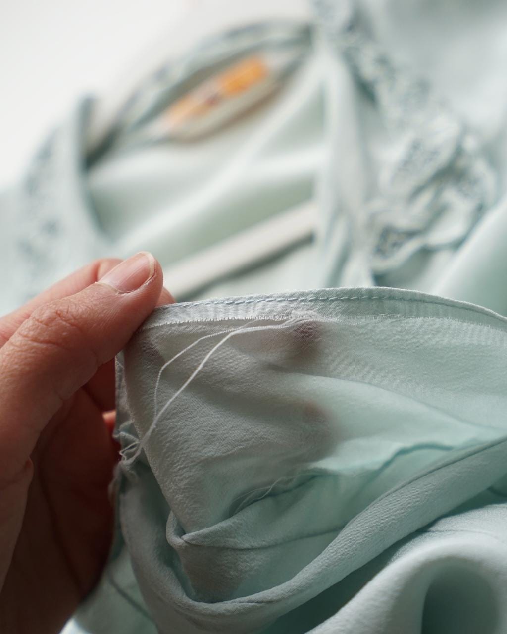 Vintage Mint Green Silk Blouse Lace