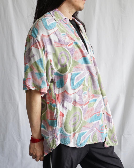 Vintage 80s shirt men size L colorful geometric