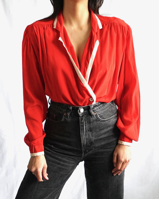 80s Les Copains Silk Blouse Size M Made in Italy