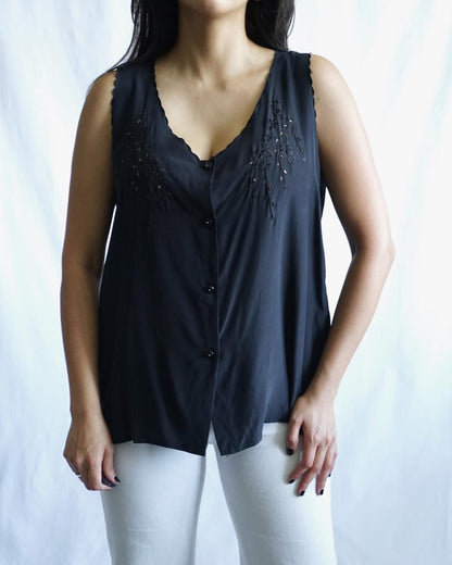 Vintage Silk Blouse Size L embroidered