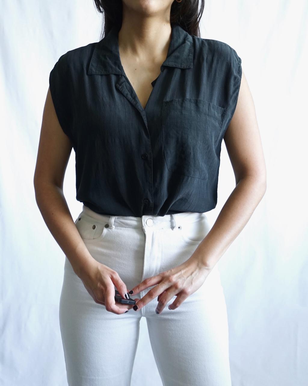 Vintage Silk Blouse Size M-L black