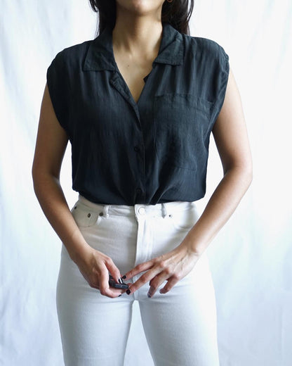 Vintage Silk Blouse Size M-L black