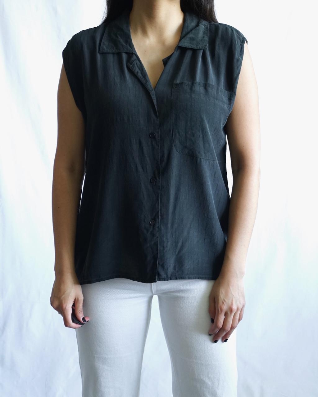 Vintage Silk Blouse Size M-L black