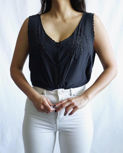 Vintage Silk Blouse Size L embroidered