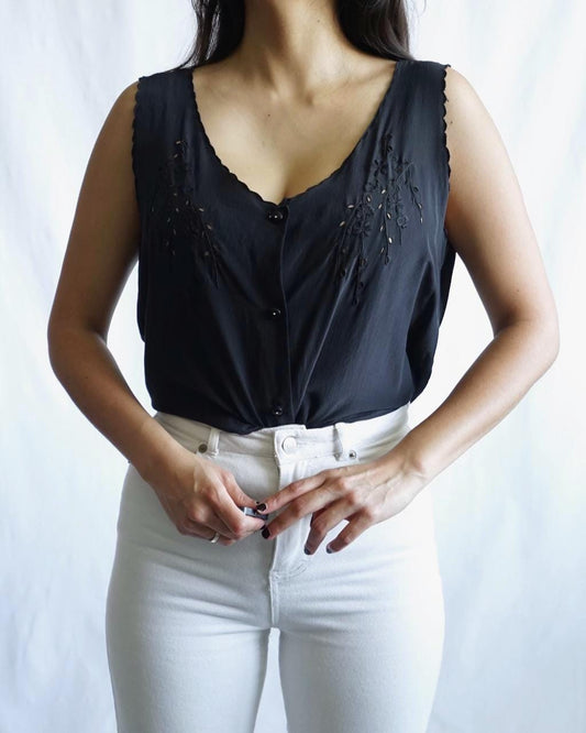 Vintage Silk Blouse Size L embroidered
