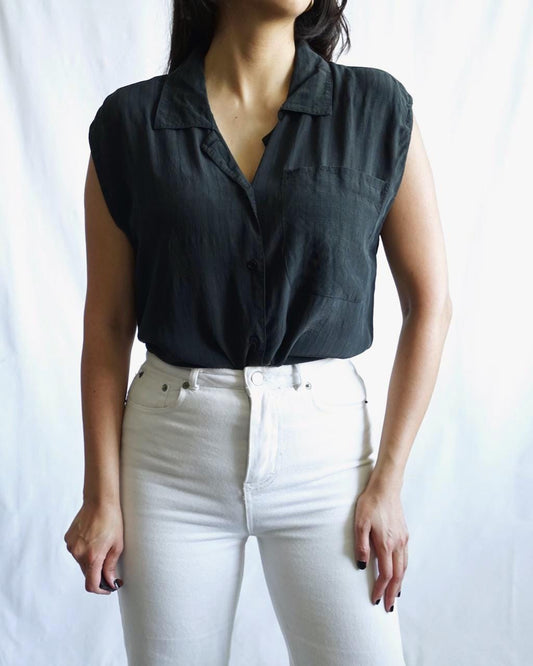 Vintage Silk Blouse Size M-L black