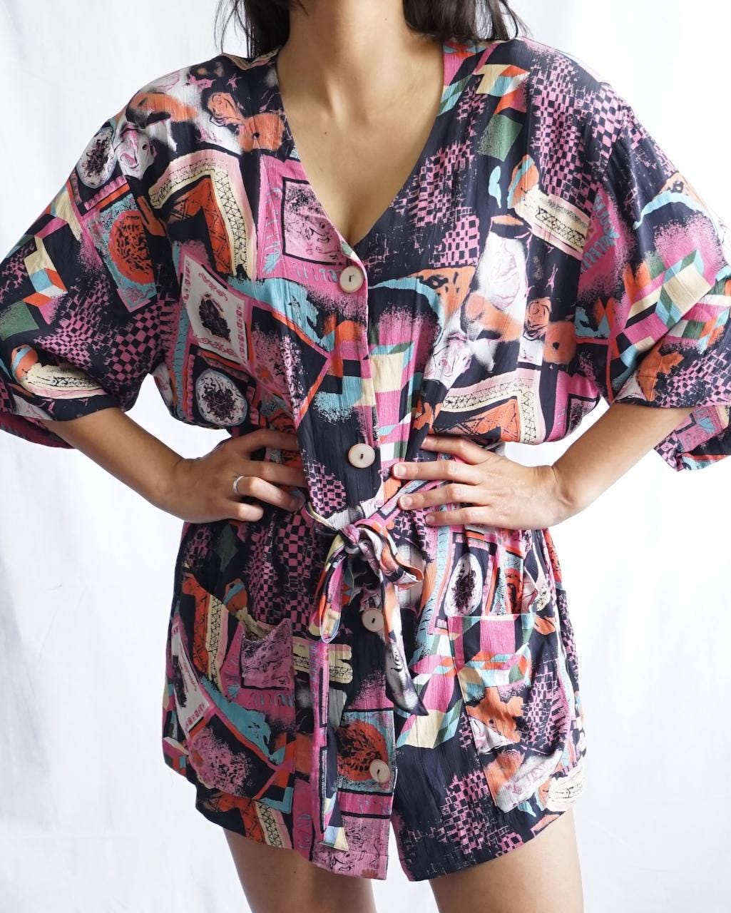 Vintage 80s Mini Shirt Dress Size L