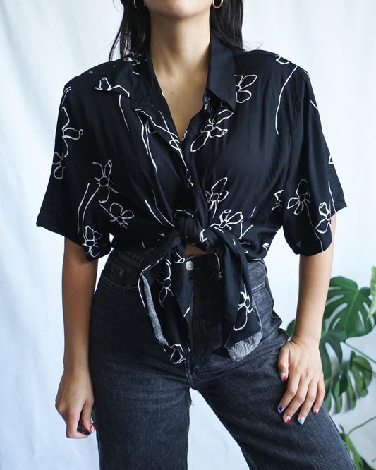 Vintage 80s Shirt size L black white