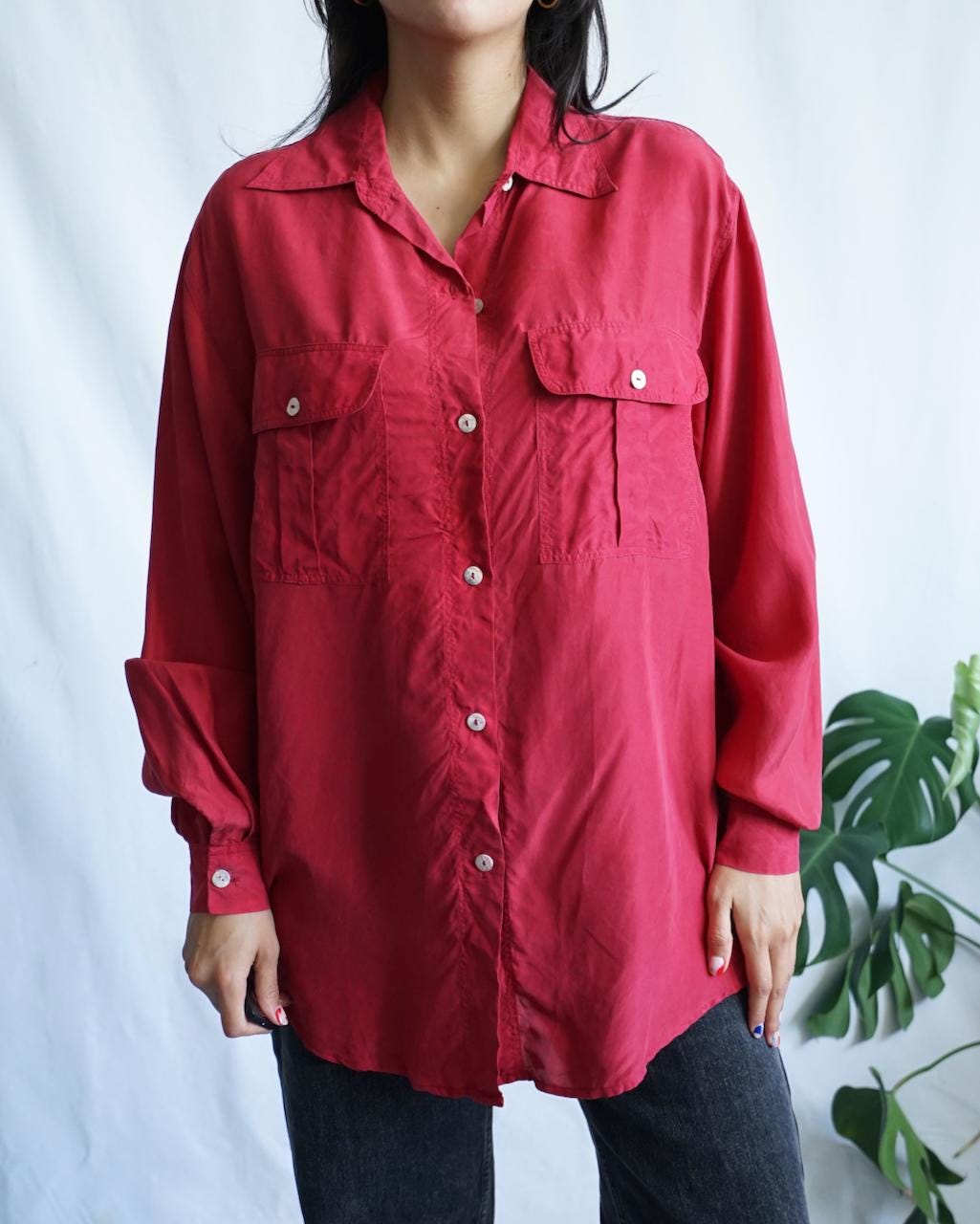 Vintage 90s Silk Blouse Size M-L