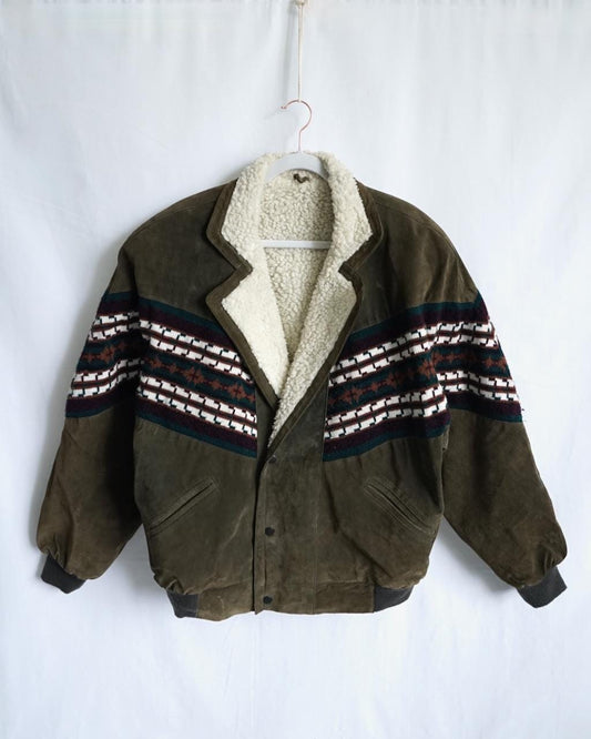 Vintage Leather Bomber Jacket Size M