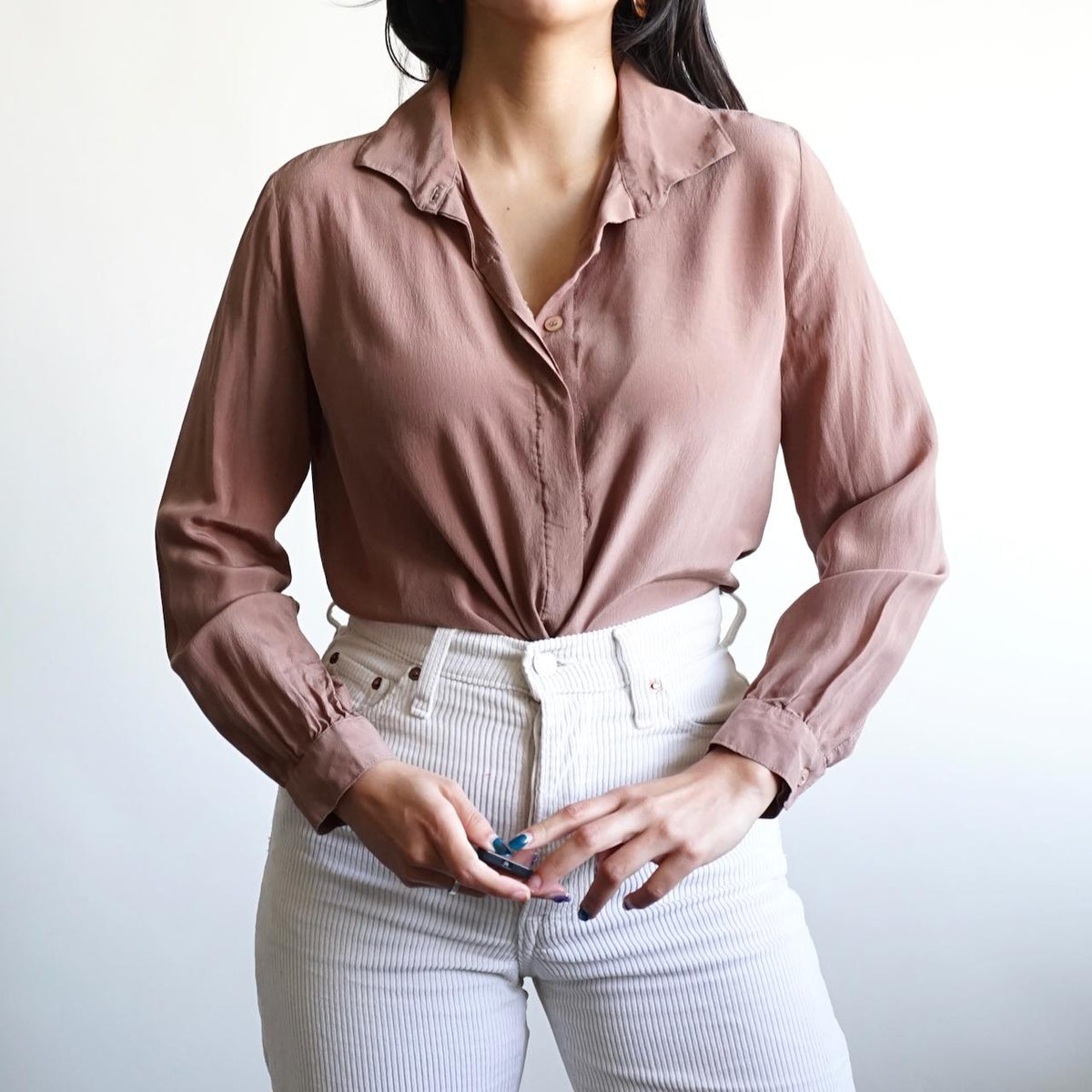 Vintage Silk Blouse Size XS light brown