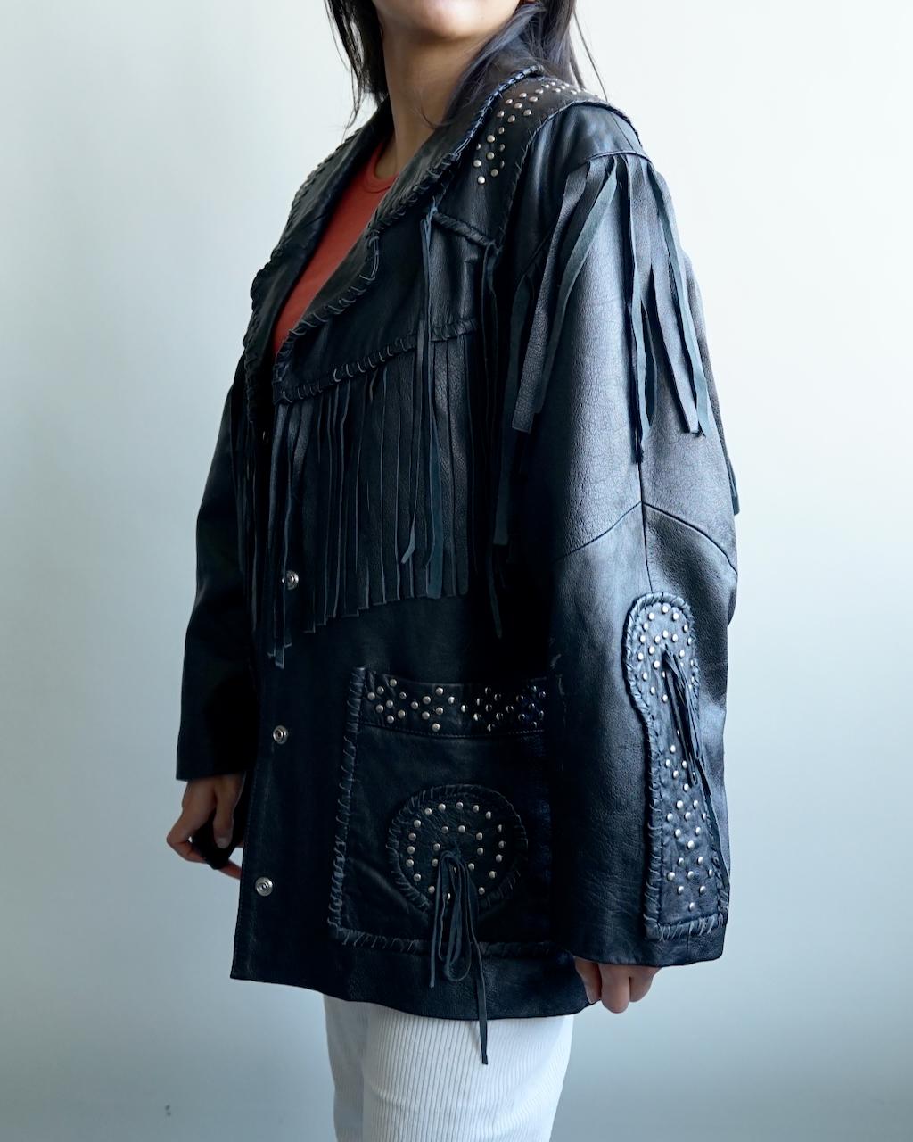 Vintage 80s fringes leather jacket size M cowgirl western