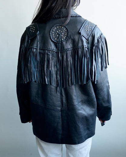 Vintage 80s fringes leather jacket size M cowgirl western