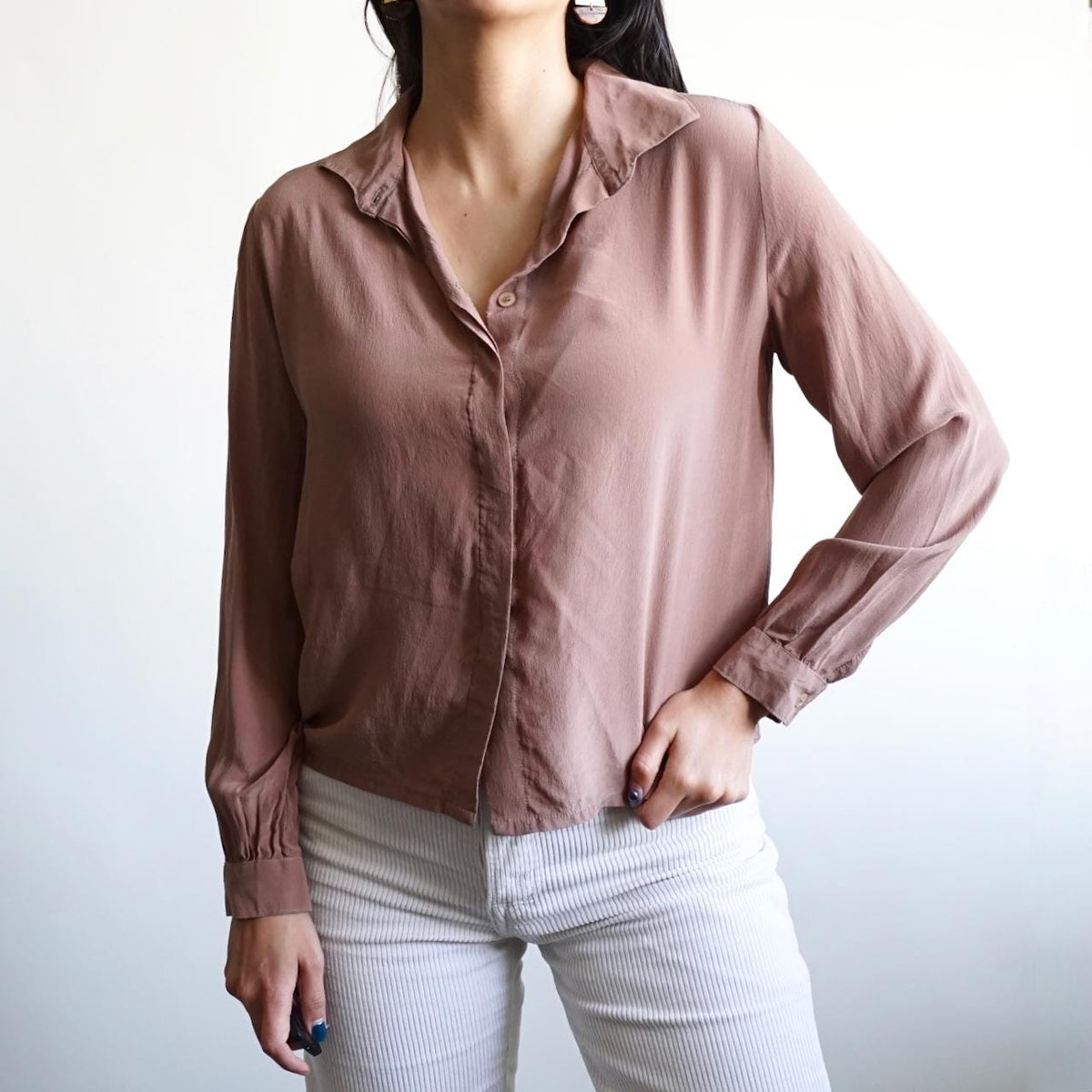 Vintage Silk Blouse Size XS light brown