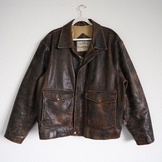 Vintage Leather Bomber Jacket Size XL-XXL