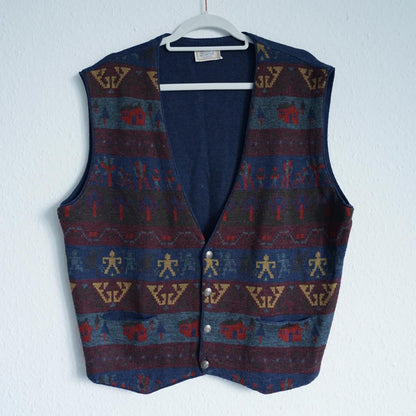 Vintage 80s Vest size L blue v neck