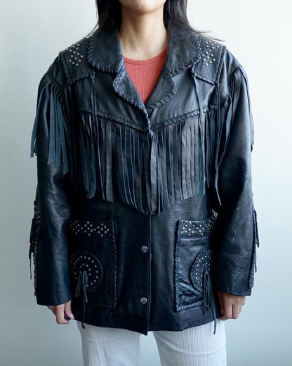 Vintage 80s fringes leather jacket size M cowgirl western