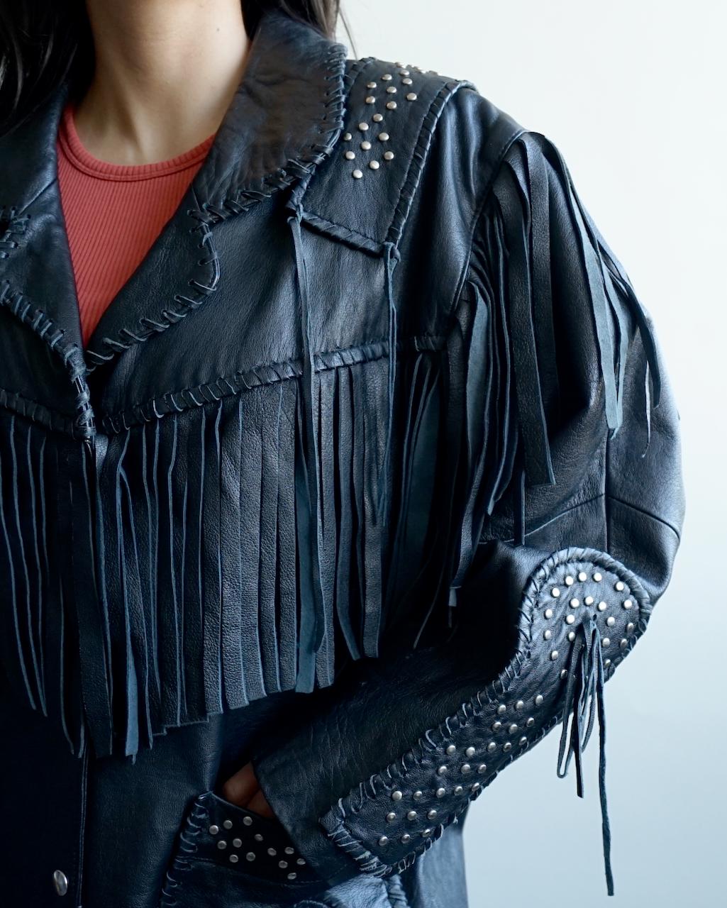 Vintage 80s fringes leather jacket size M cowgirl western